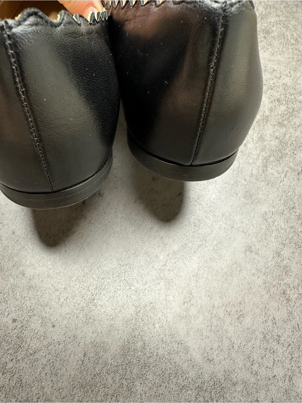 Chloé Black Leather Scalloped Ballet Flats Lauren Size 38.5 EU Made in Italy - Picture 6 of 8